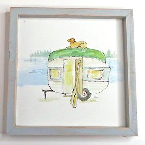 Lake Side Days II by Sue Schlabach Framed Picture Wall Hanging RV / Dog/ Lake